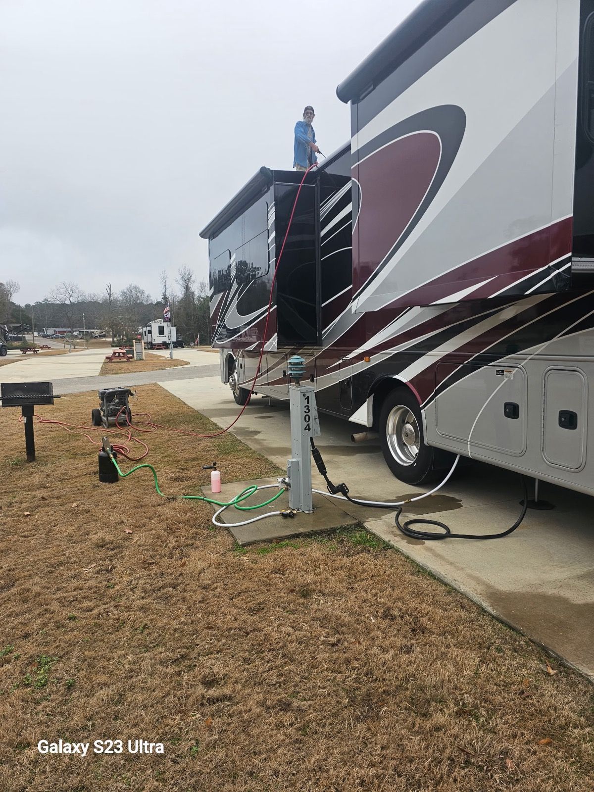 Travel trailer camp site wash