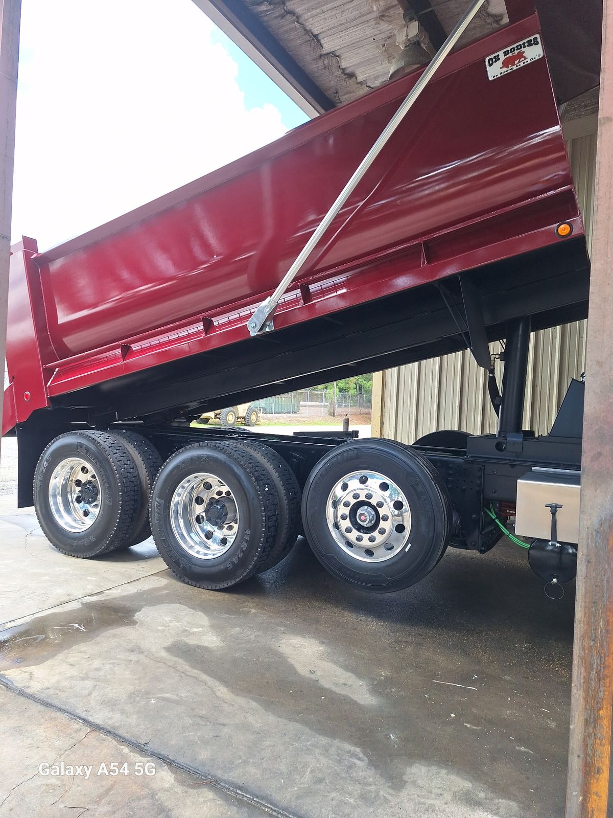 Dump truck bed washed and shining