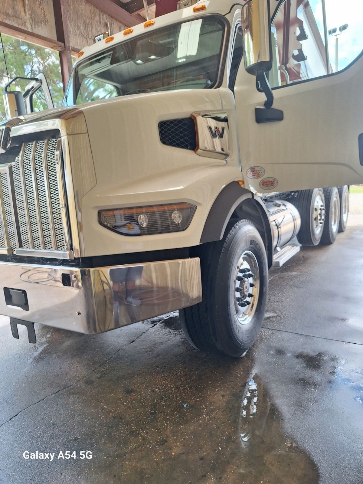 Semi truck cab freshly washed