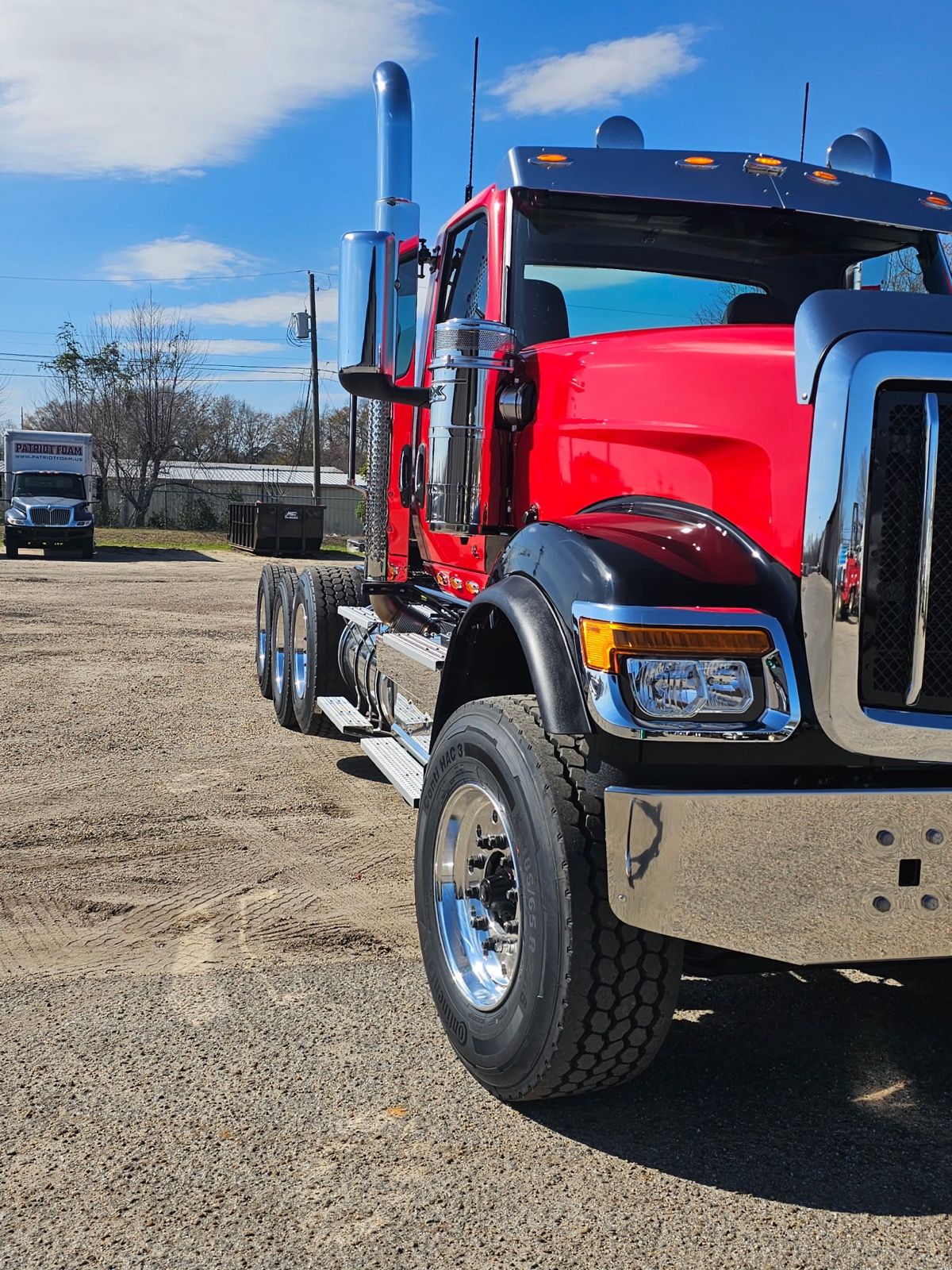Semi truck cleaned red cab