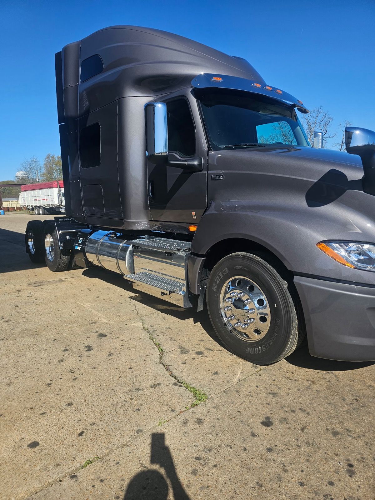 Semi truck black cab washed