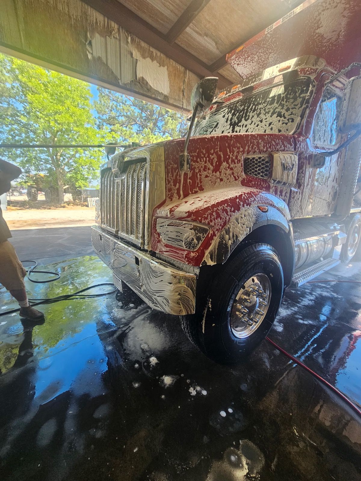 Semi truck soaped and rinsed
