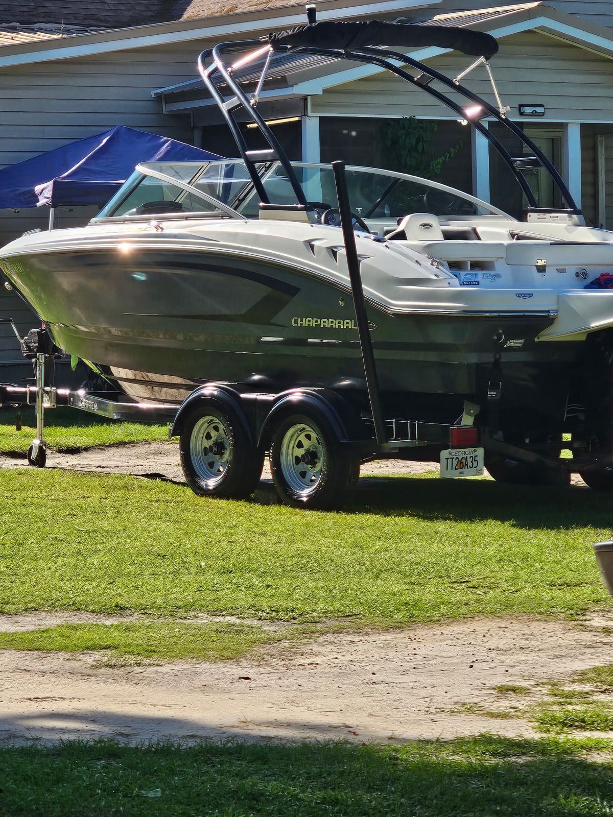 Boat on trailer washed